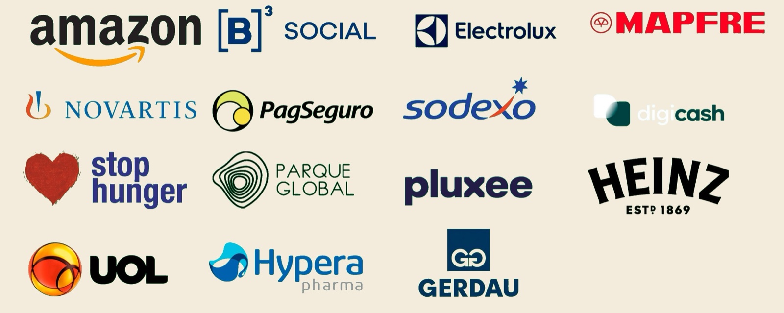 Corporate supporters: Amazon, B3 Social, Electrolux, Mapfre, Novartis, PagSeguro, Sodexo, Digicash, Stop Hunger, Parque Global, Pluxee, Heinz, UOL, Hypera Pharma and Gerdau